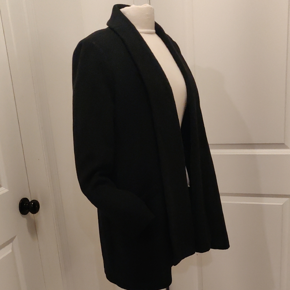 Calvin Klein Elegant Black Shawl Collar Coat Wool Blend Vintage Retro Cottage Co
